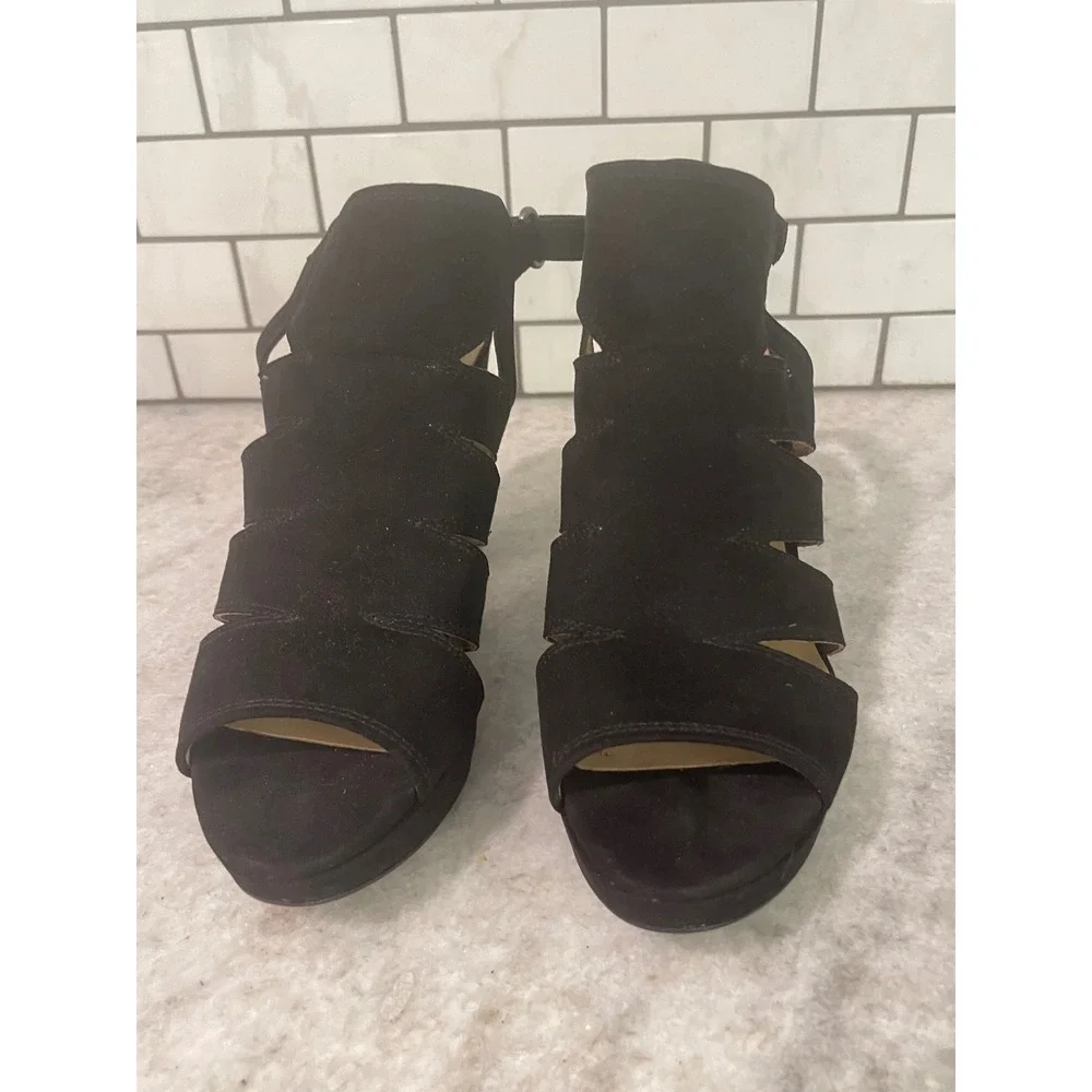 Naturalizer Sandals Womens 8.5M Black Etta Platform Block Heel Cutout Strappy